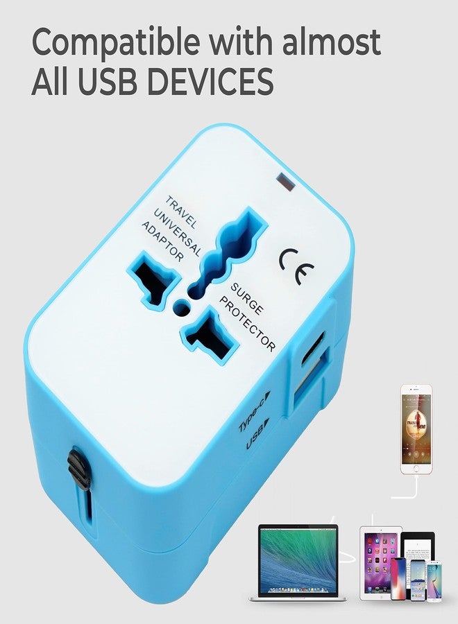 rts محول سفر عالمي من rts مزود بمنفذ USB من النوع C، قابس محول عالمي 3 في 1، ملحقات سفر مع منفذ USB واحد، ومنفذ USB-C واحد بقدرة 2.4 أمبير، محول سفر دولي متعدد المنافذ للهاتف والكمبيوتر المحمول - Image 4